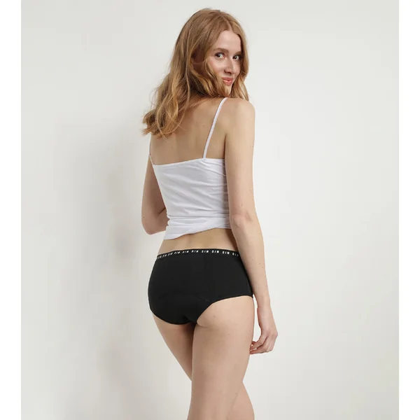Shorty menstruel lavable en coton bio noir Flux abondant Dim Protect