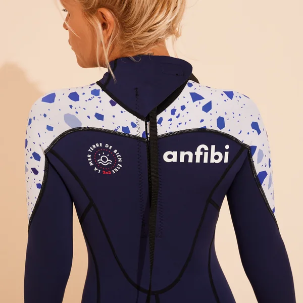 Shorty néoprène manches longues femme longe côte 3/2mm bleu foncé