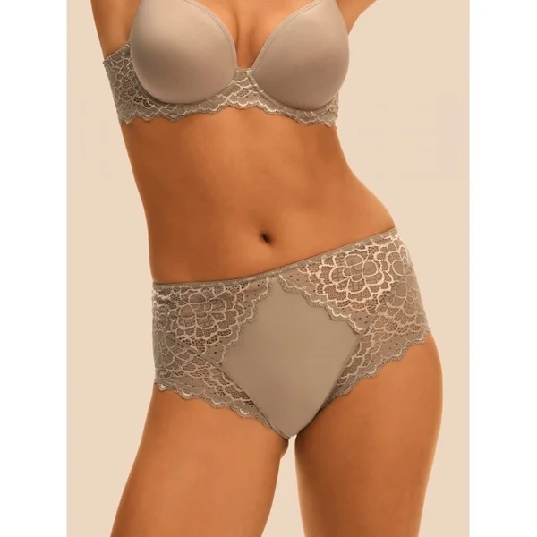 Simone Pérèle - Culotte taille haute avec dentelle Grège XL/4 Caresse