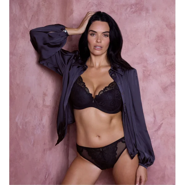 Slip brésilien en tulle et dentelle Abellia Noir