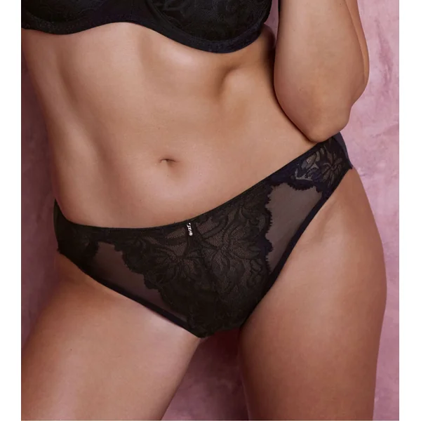 Slip brésilien en tulle et dentelle Abellia Noir