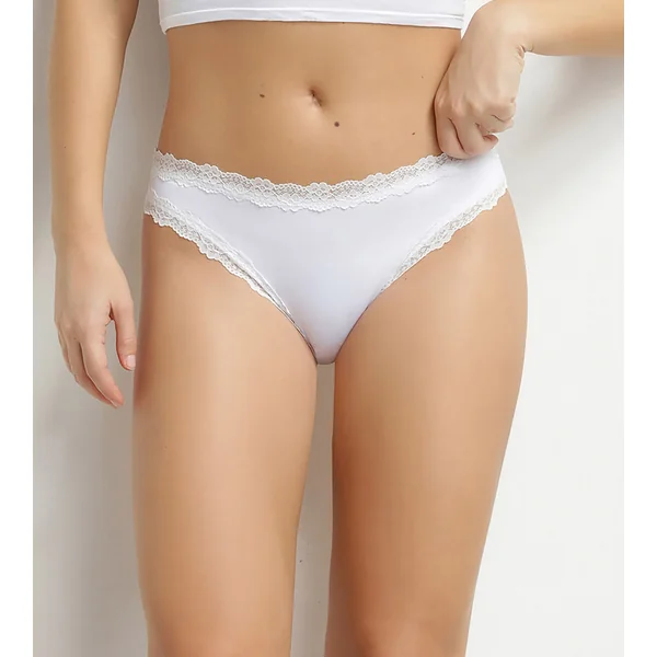 Slip brésilien femme invisible en microfibre et dentelle Blanc Dim