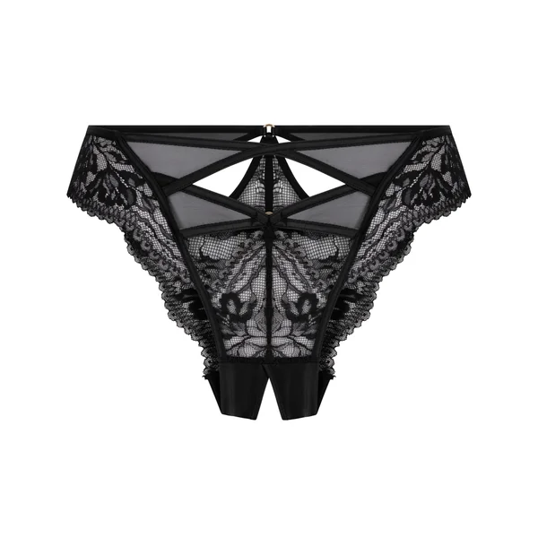 Slip brésilien ouvert à l'entrejambe Amel - Noir