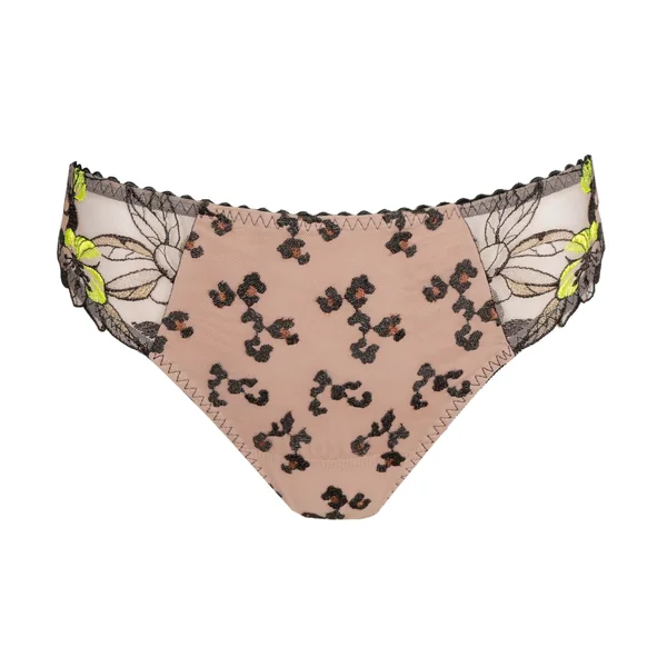 Slip brésilien semi transparent noir et jaune Manali Wild Bloom