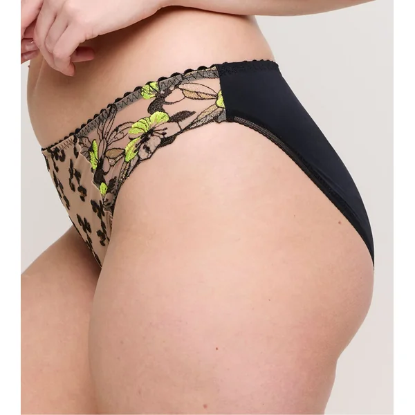 Slip brésilien semi transparent noir et jaune Manali Wild Bloom