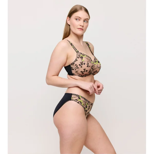 Slip brésilien semi transparent noir et jaune Manali Wild Bloom