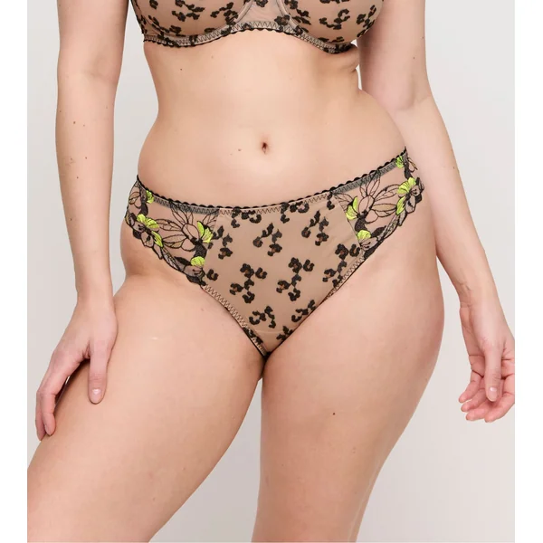 Slip brésilien semi transparent noir et jaune Manali Wild Bloom
