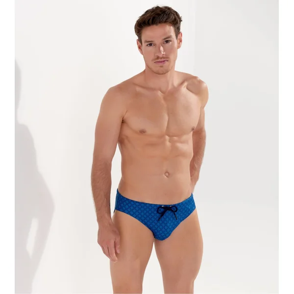 Slip de bain bleu pour homme imprimé motifs géométrique Hendaye