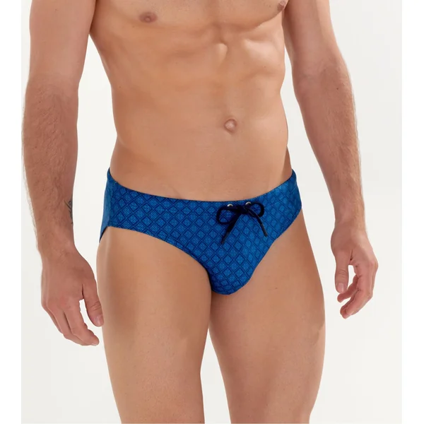Slip de bain bleu pour homme imprimé motifs géométrique Hendaye