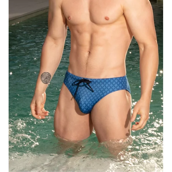 Slip de bain bleu pour homme imprimé motifs géométrique Hendaye