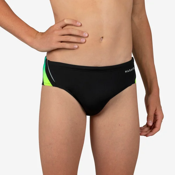 Slip de bain natation Garçon ado, 900 Yoke noir vert