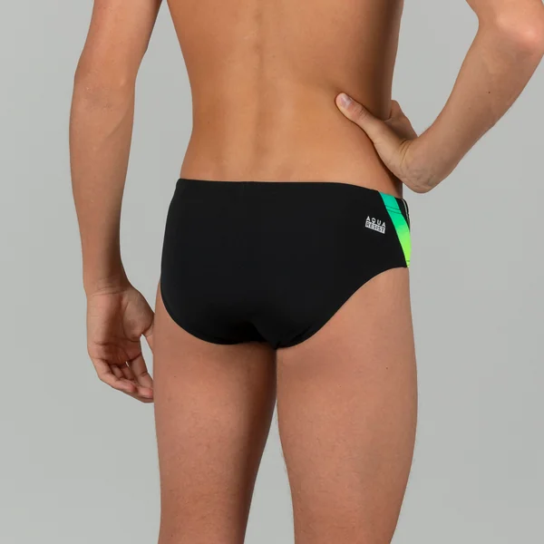 Slip de bain natation Garçon ado, 900 Yoke noir vert