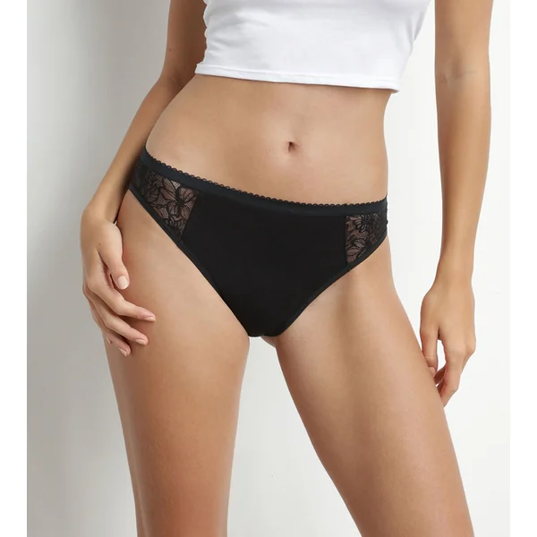 Slip de règles coton bio dentelle Noir flux très abondant Dim Protect