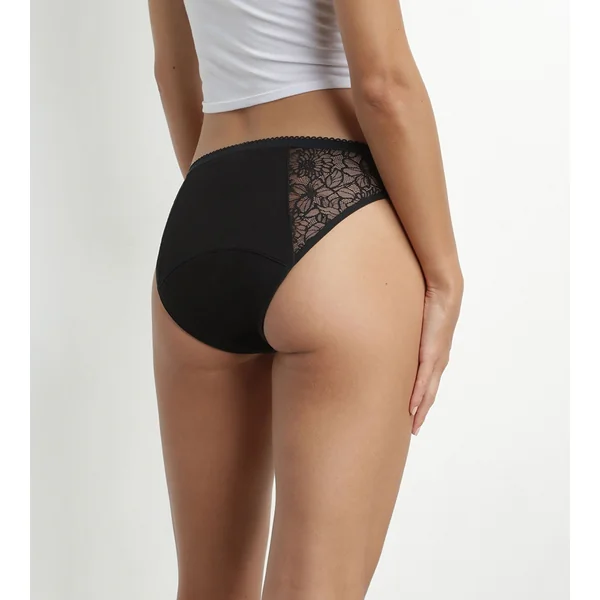 Slip de règles coton bio dentelle Noir flux très abondant Dim Protect