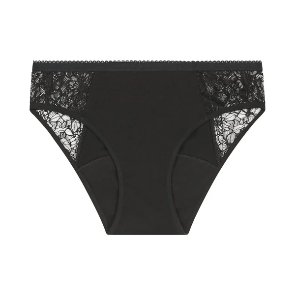 Slip de règles coton bio dentelle Noir flux très abondant Dim Protect