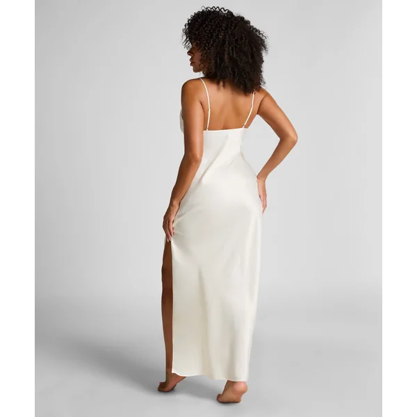 Slip dress longue en satin floral - Blanc