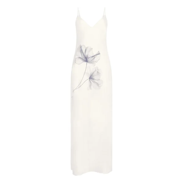Slip dress longue en satin floral - Blanc