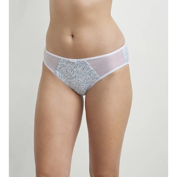 Slip femme coton et tulle à motif végétal Blanc Generous Coton Bio