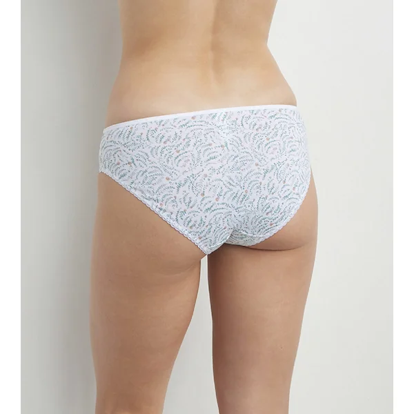 Slip femme coton et tulle à motif végétal Blanc Generous Coton Bio