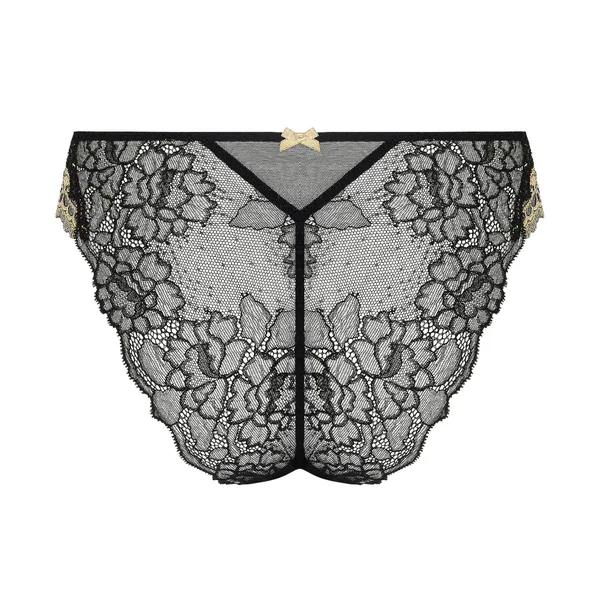 Slip Séduction en dentelle noir et broderie dorée Sublime en Or Noir Éclat