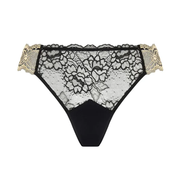 Slip Séduction en dentelle noir et broderie dorée Sublime en Or Noir Éclat