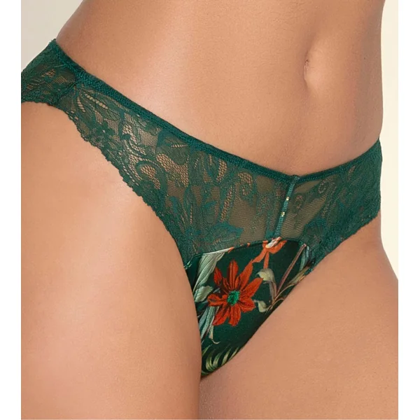 Slip Séduction vert en dentelle avec imprimé floral Tropique en Fleurs Nature Tropic