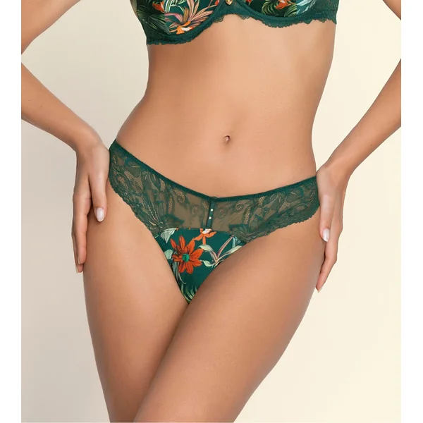 Slip Séduction vert en dentelle avec imprimé floral Tropique en Fleurs Nature Tropic