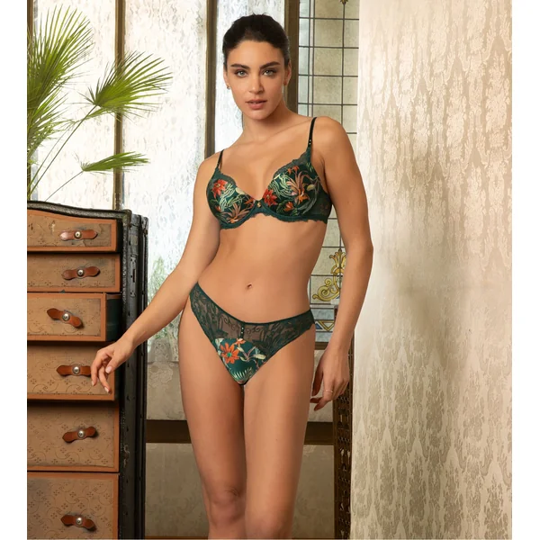 Slip Séduction vert en dentelle avec imprimé floral Tropique en Fleurs Nature Tropic