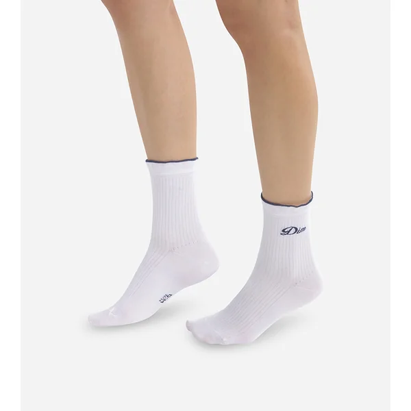 Socquettes femme en coton Blanc signature Dim brodé Madame Dim
