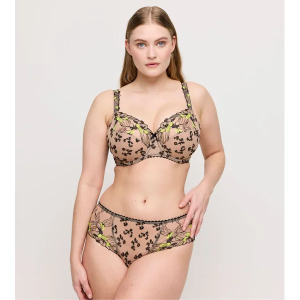 Soutien gorge armatures grande taille semi transparent noir et jaune Manali Wild Bloom