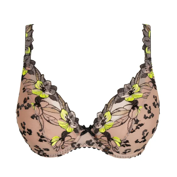 Soutien gorge décolleté plongeant grande taille semi transparent jaune et noir Manali Wild Bloom