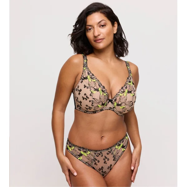 Soutien gorge décolleté plongeant grande taille semi transparent jaune et noir Manali Wild Bloom