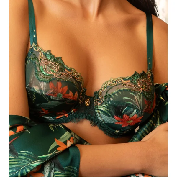 Soutien gorge emboîtant vert avec dentelle et imprimé floral Tropique en Fleurs Nature Tropic