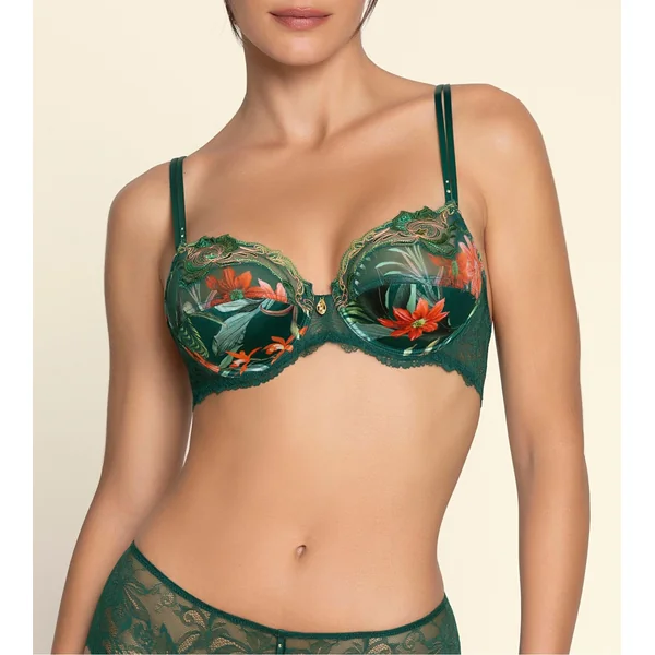 Soutien gorge emboîtant vert avec dentelle et imprimé floral Tropique en Fleurs Nature Tropic