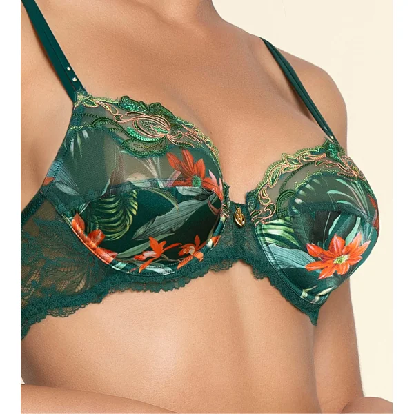 Soutien gorge emboîtant vert avec dentelle et imprimé floral Tropique en Fleurs Nature Tropic