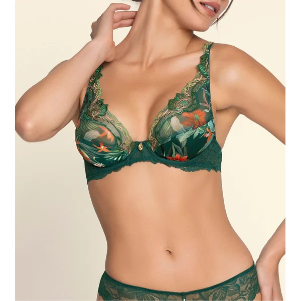 Soutien gorge Glam vert à armatures avec dentelle et imprimé floral Tropique en Fleurs Nature Tropic