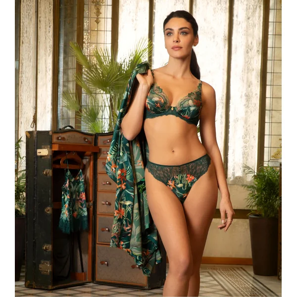 Soutien gorge Glam vert à armatures avec dentelle et imprimé floral Tropique en Fleurs Nature Tropic
