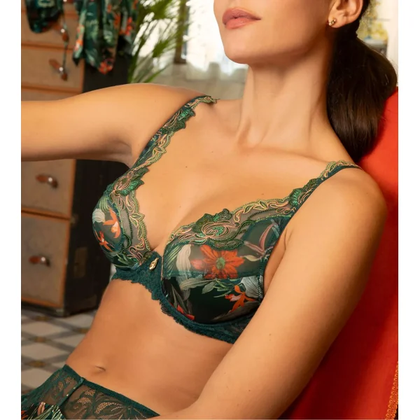 Soutien gorge Glam vert à armatures avec dentelle et imprimé floral Tropique en Fleurs Nature Tropic