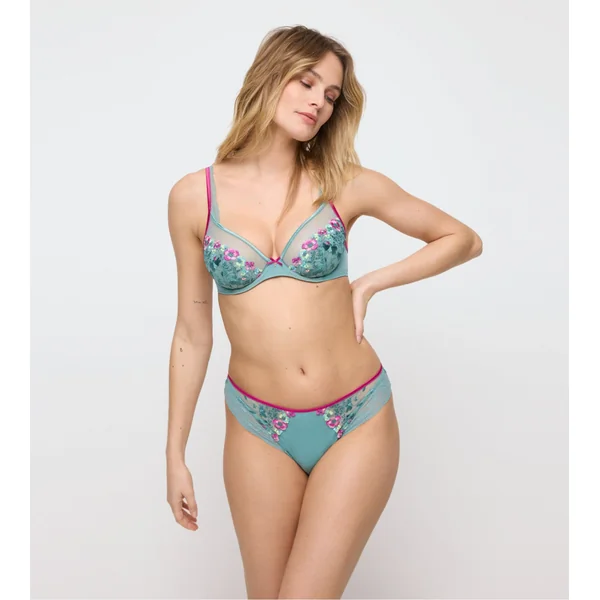 Soutien gorge triangle plongeant vert d'eau & rose Lizelot Bali Green