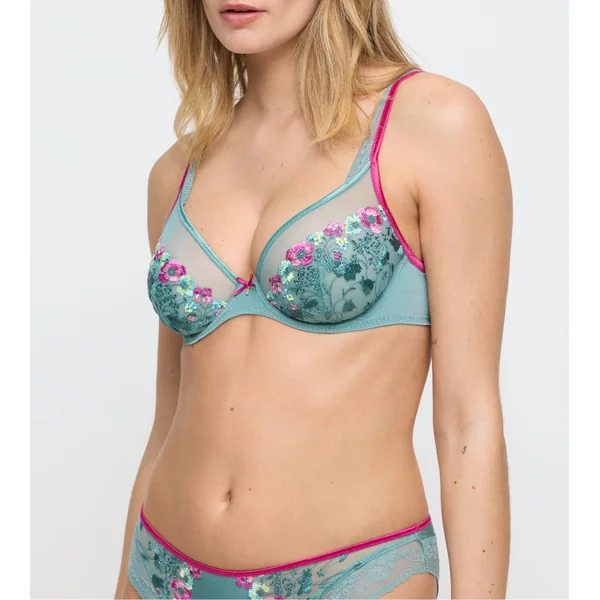 Soutien gorge triangle plongeant vert d'eau & rose Lizelot Bali Green