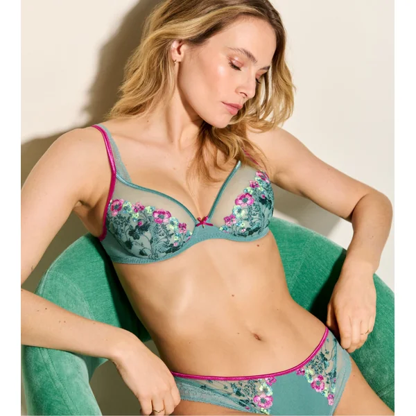 Soutien gorge triangle plongeant vert d'eau & rose Lizelot Bali Green