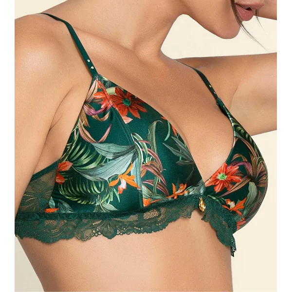 Soutien gorge triangle sans armatures avec imprimé floral satiné et dentelle Tropique en Fleurs Nature Tropic