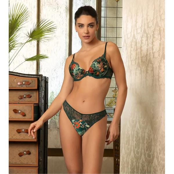 Soutien gorge à coques vert avec dentelle et imprimé floral Tropique en Fleurs Nature Tropic