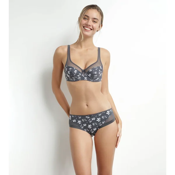 Soutien-gorge armatures microfibre florale et tulle Gris Dim Generous