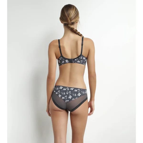 Soutien-gorge armatures microfibre florale et tulle Gris Dim Generous