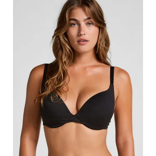 Soutien-gorge à armatures rembourré push-up en coton - Noir