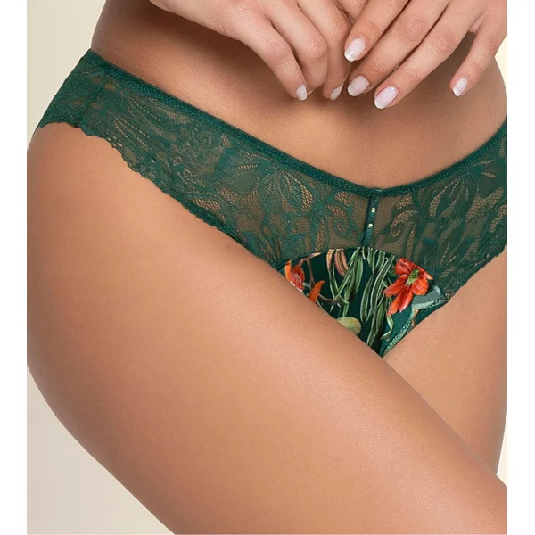 String dentelle vert avec imprimé foral Tropique en Fleurs Nature Tropic