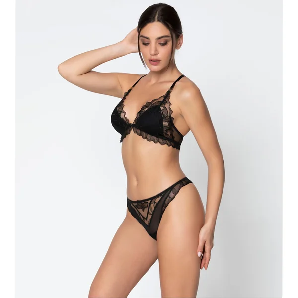 String noir en tulle brodé Désir et Volupté