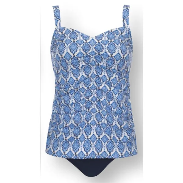 Sunflair - Ensemble Tankini plissé mastectomie avec bretelles amovibles E Bleu et Blanc 12