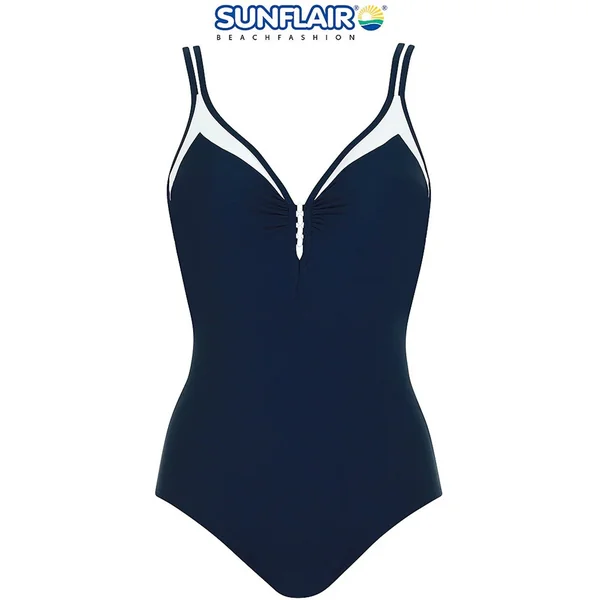 Sunflair - Maillot une pièce plongeant avec dos en V E Bleu Nuit et Blanc 10